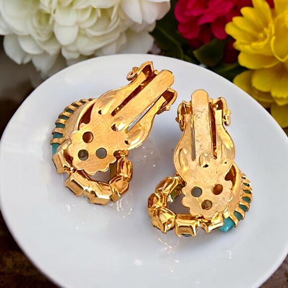 Vintage Brooch & Earrings Set Rhinestones Blue Demi-Parure MCM 9B - Picture 5 of 11